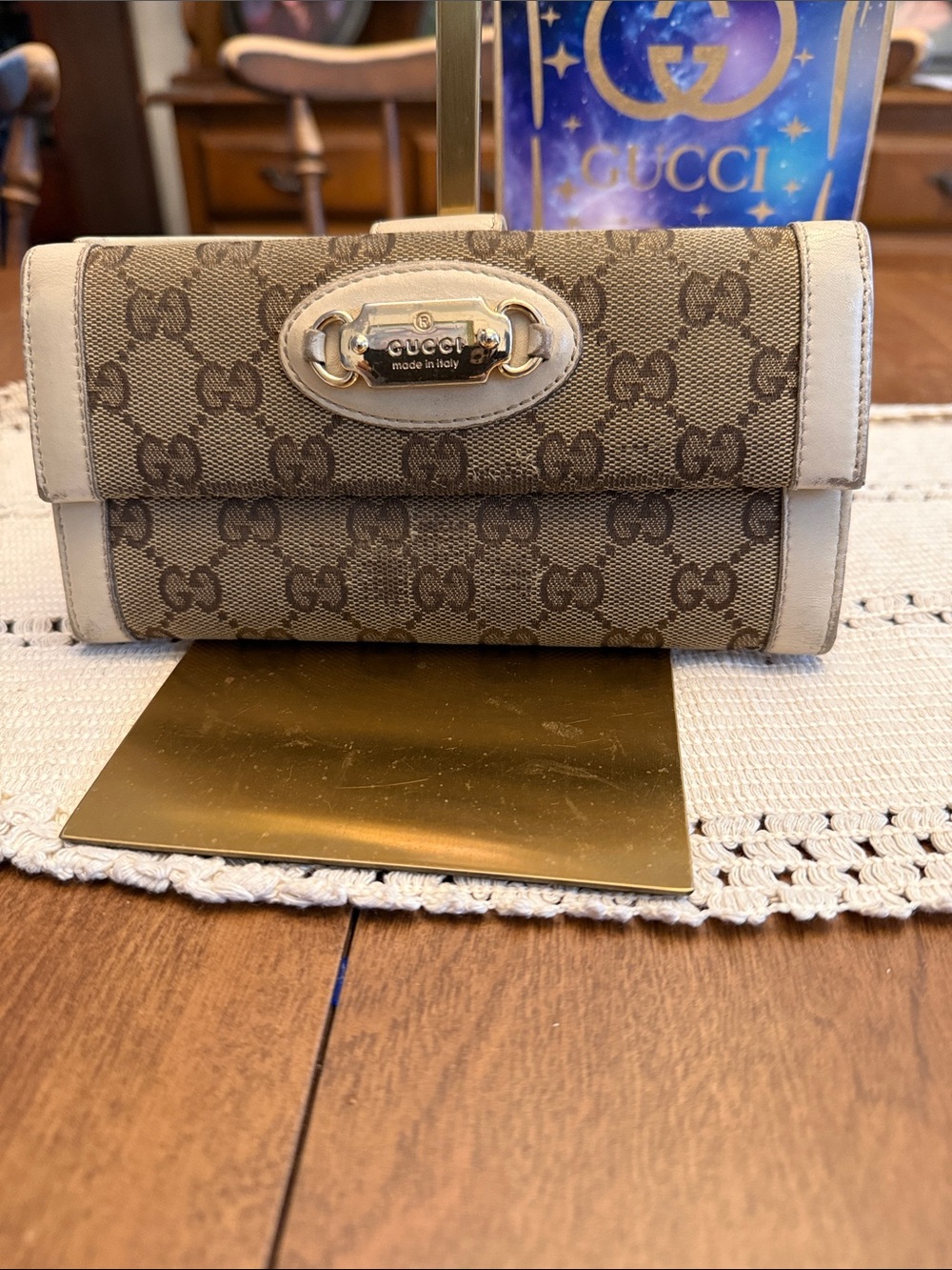 Gucci Beige and Brown Monogram Continental Wallet